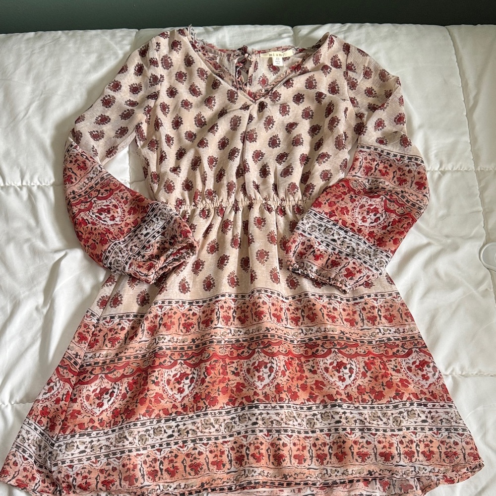 miami Cream Dress with Rust and Pink Floral Border